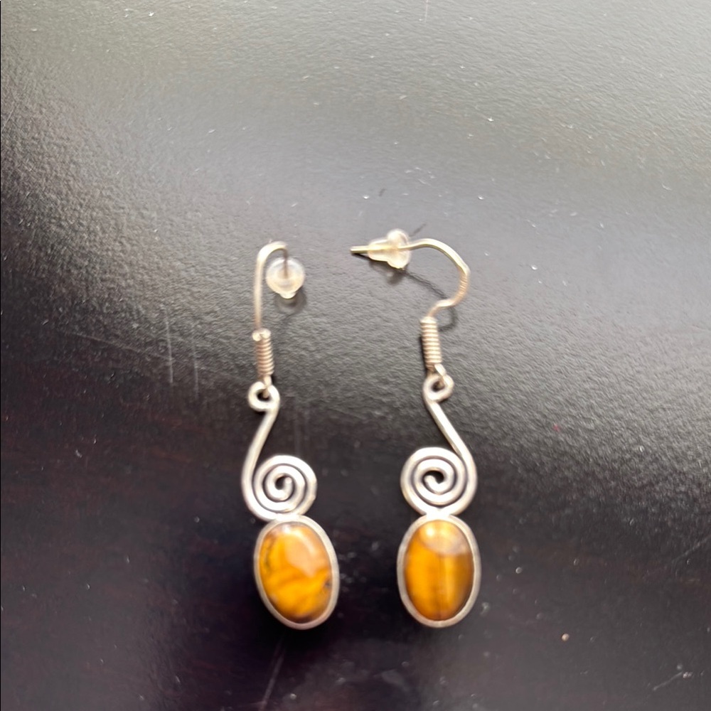 Elegant Silver and Tiger Eye Earrings
